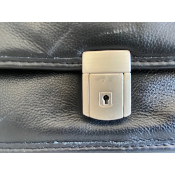 Mcklein Black Leather Briefcase Business Laptop Bag with Silver Lock and Zipper - Picture 2 of 5